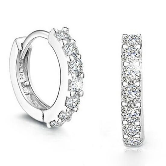 Top Grade Silver Earrings Small Swiss CZ Diamond Crystal Hoop & Huggie Earrings for Women Girl Wedding Party Jewelry Top Quality