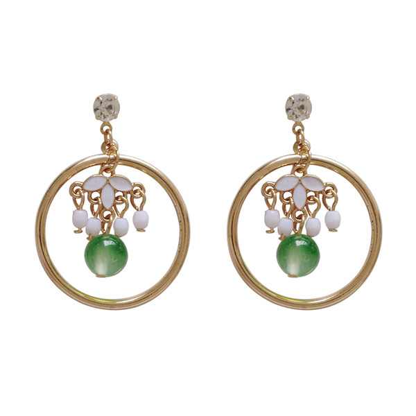 Art Style, Fashion, Creativity, Small Fresh Green Flowers, Korean Temperament, Female Ear Nail Earrings.