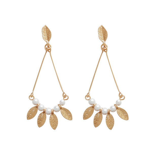 Japanese-sen Creative Design Pearl Art Leaf Fashion Temperament Woman Simple Earrings Earrings Earring Ear Bone Clip