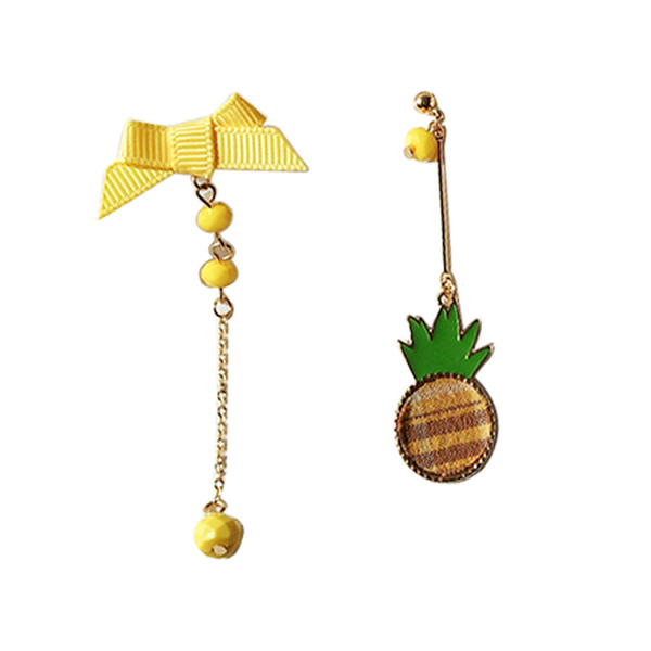 Japanese And Korean Fashion Ladies Sweet Pineapple Earrings Asymmetric Earrings Fashionable Metal Ear Clips