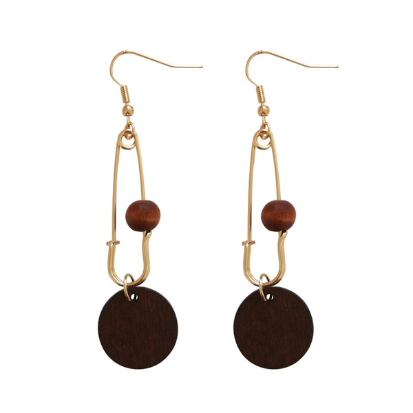 Korean Temperament Simple Wind Wood Pin Earrings Round Wood Creative Cute Fashion