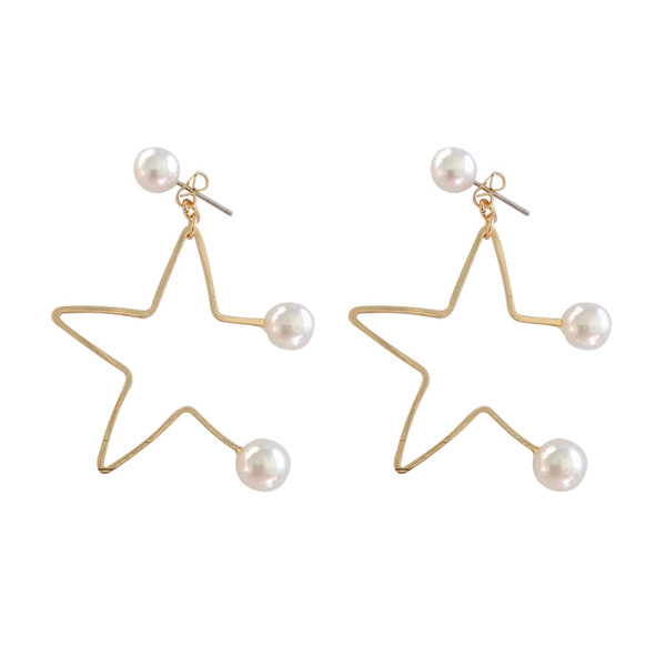 Korean Asymmetrical Design Elegant Pearl, Star, Metal Exaggeration, Fashion, Eye-catching Earrings, Female Earrings