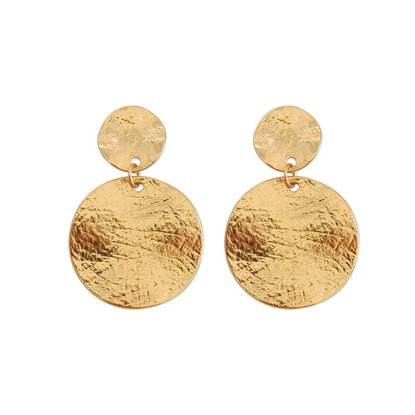 American Personality Temperament Female Exaggeration Atmospheric Metal Geometric Round Earrings Irregular Design Texture Earring Woman