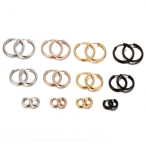 Trendy Silver Rose Gold Black Tone Stainless Steel Hoop Earrings Round Loop Earring For Women 25mm/20mm/11mm EH-166