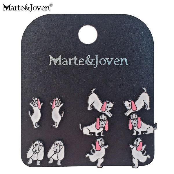 5 Pairs/set Unique Basset Hound Earring Set for Women Dog Lover Enamel Jewelry Ladies Cute Kung Fu Dog Studs Ear Set