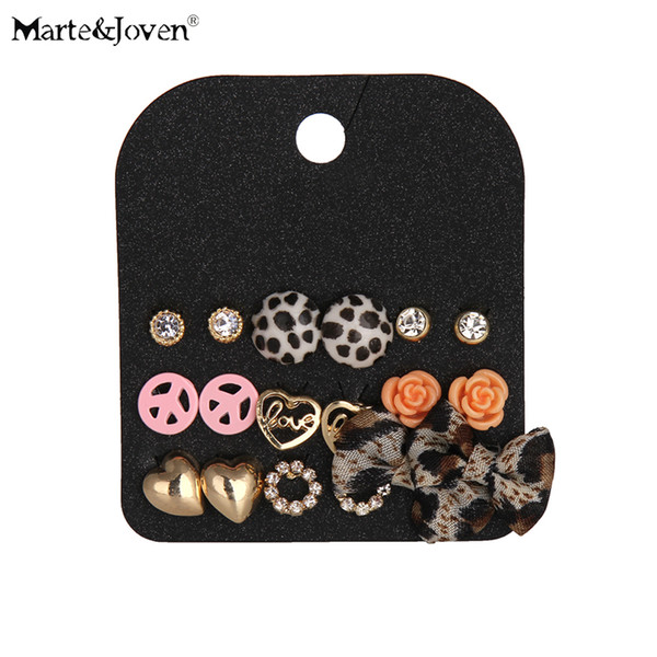 Retro Leopard Print Bowknot Round Heart Flower Peace 9 Pairs Mixed Stud Earring Sets For Woman Wholesale