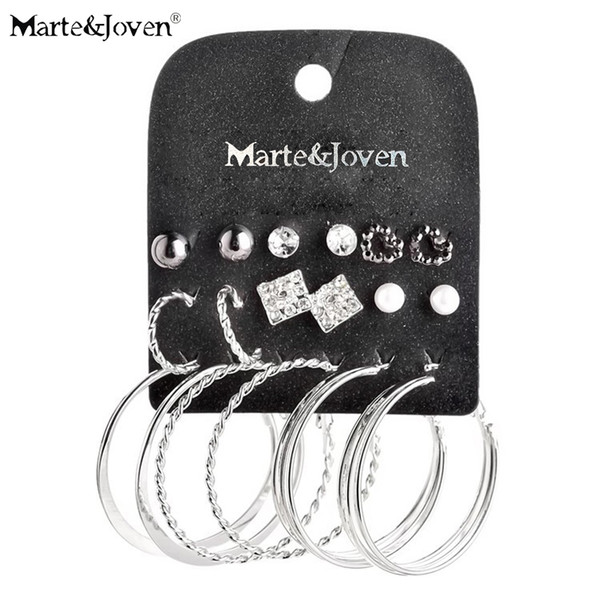 New Style Mixed 9 pairs Week Hoop Set Earring Imitation Pearl Silver Plating Big Earrings Sets for Women