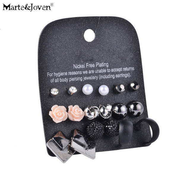New Style Rhinestone Stud Earring Set For Women Hot-selling Cute Flower Mixed Imitation Pearl Earring Sets 9 Pairs