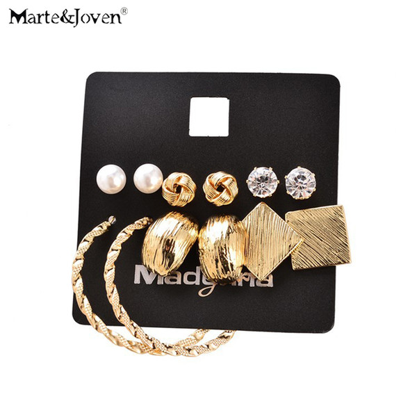 New Fashion 6 pairs Earring Sets Gold Color Alloy Geometric Rhinestone Mixed Week Stud Earrings Set for Women