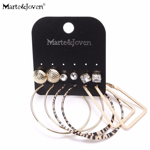 6 Pairs Zebra Stripes Print Vintage Big Hoops Earring Set for Women Mix Round/Square Rhinestone Studs Set