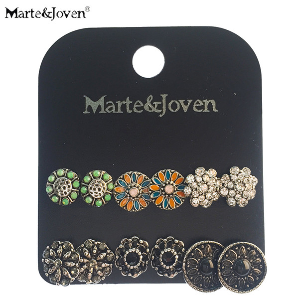 6 Pairs Assorted Multiple Vintage Earring and Rhinestone Big Stud Earrings Set for Women Mix Round Flower Ear Studs