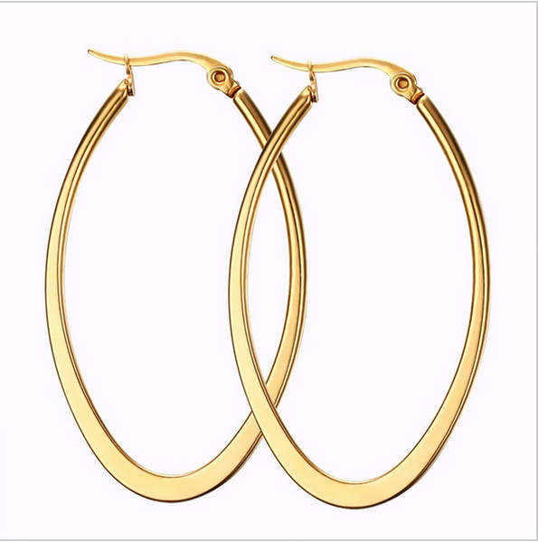 New Fashion Hoop Stainless Steel Gold Earrings High Quality Earrings For Women Jewelry Classic Large Punk Lady Girls Gifts EH-051G