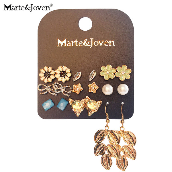 Gold Tone 9 Pairs/set Stud Earrings Set for Women Jewelry Gifts Include Popular Flower/Leaf/Star/Bow-knot Earring