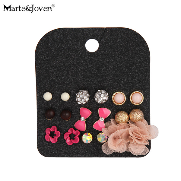 Fashion Mixed Lovely Bow Gold Ball Stud Earrings For Girl Pink Style Rose Flower Earring Sets 9 Pairs Wholesale