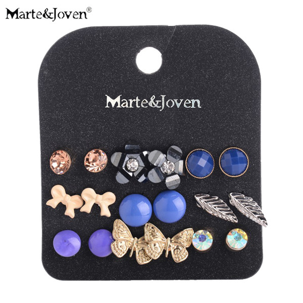 Wholesale Gold Butterfly Stud Set Blue Acrylic Stud Earrings Vintage Silver Leaf Flower Earring Sets For Women