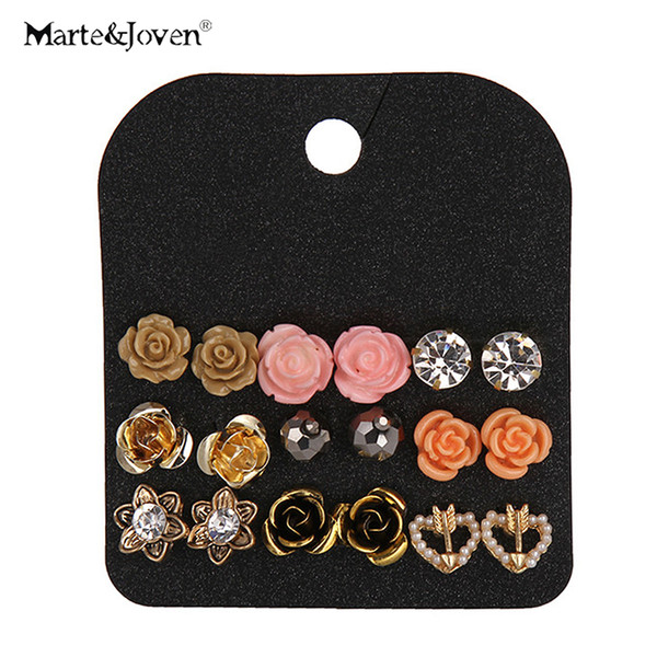 2018 New Vintage Accessories Mixed 9 Pairs/set Resin Flower Studs Earrings Set for Women