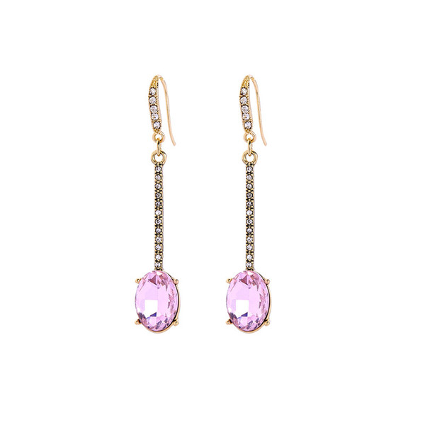 Fashion geometry simple design rhinestone insert purple gemstone fresh earrings, long ear hoop for fashion women