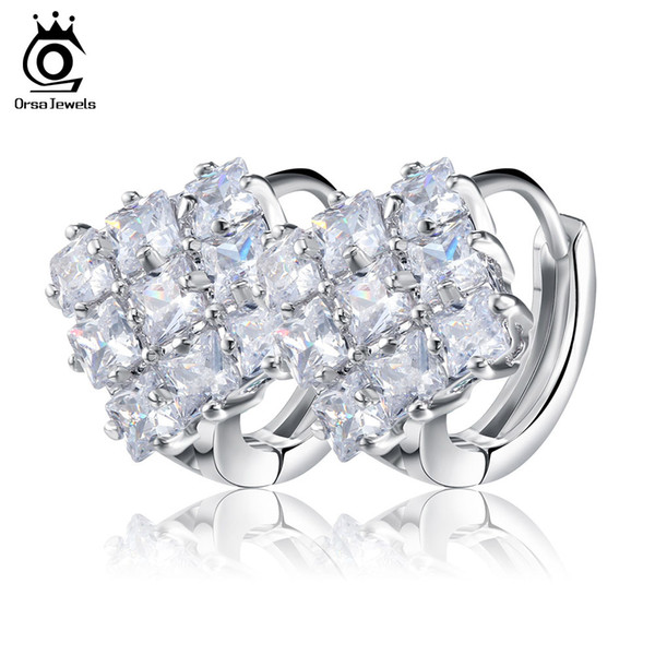 Fashion Classic Lady Clear Crystal CZ Diamond Jewelry Square Check Design Stud Earrings For Women Brincos OME19