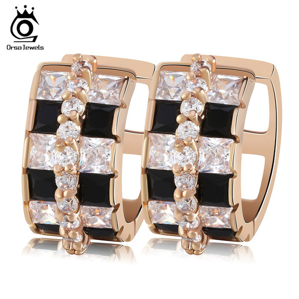 Beautiful Black & Clear Mix Color Zircon Stud Earrings Luxury 18K Gold Plating Wedding Women Earrings OME20