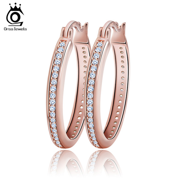 Silver/Rose Gold/18K Gold Plated Hoop Earrings Paved AAA Austrian Cubic Zirconia for Elegant Women Fashion Jewelry OE140