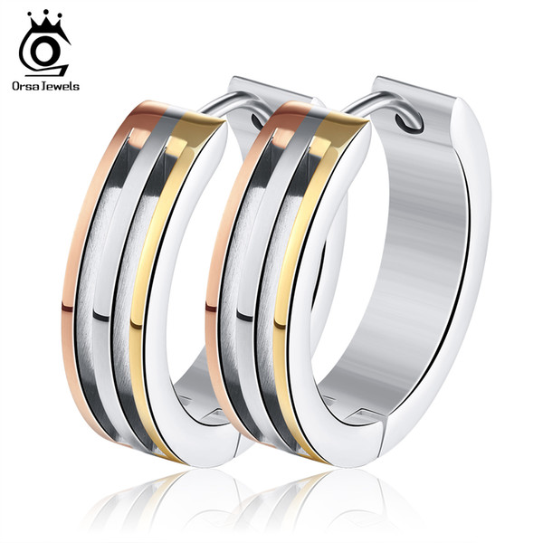 Orsa Jewelry 3 Layers Gold/ Rose Gold/ Silver Plated Steel Hoop Earring Twinkling Jewelry Wholesale GTE51