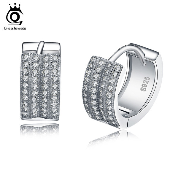 Small Hoop Earrings with 2 Row Austrian Cubic Zirconia Fashion Jewelry 925 Sterling Silver Earring for Women SE20