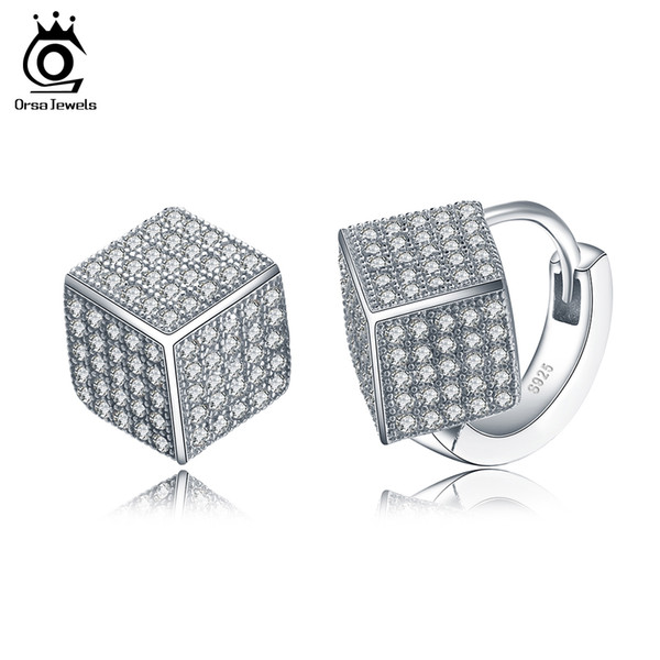 Sterling Silver 925 Solid Earrings for Women Fashion Jewerly Stud Earring with Square Shape Shiny Austrian CZ SE22