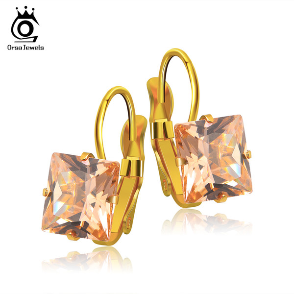 Orsa New Arrival Stainless Steel Cubic Zirconia Colorful Stud Earrings For Woman Female Gift Fashion Jewelry GTE74