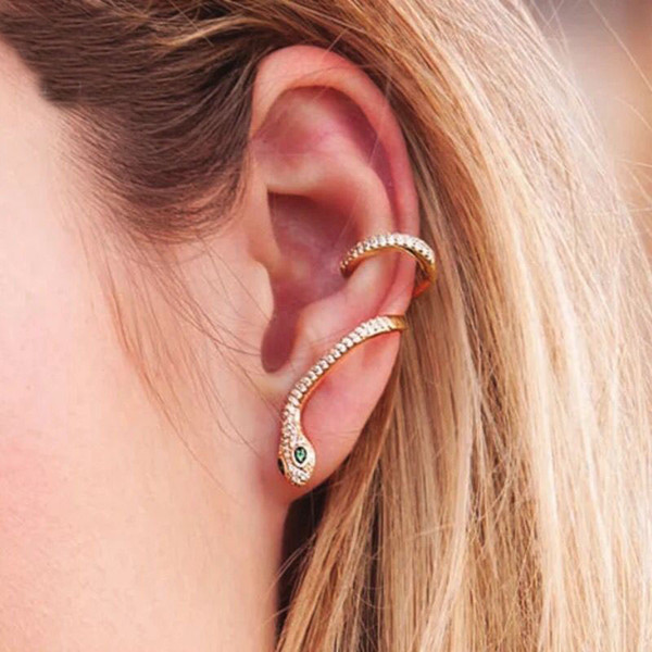 european women snake ear cuff earring micro pave cz silver gold black 3 colors ear bone cuffs fashion european women jewelry