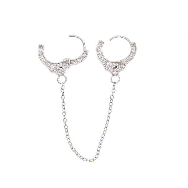 100% 925 sterling silver handcuff earring 1 piece unique design long chain clip on hoop european women multi piercing earring