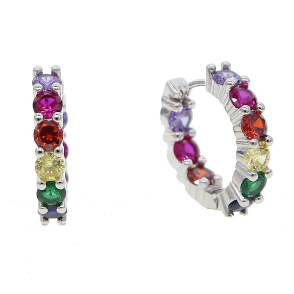 2019 new arrived medium hoop earring 20mm rainbow cubic zirconia cz hoops for women colorful multi color hot lady jewelry