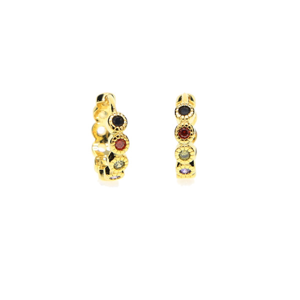 simple 18k yellow gold plated 10mm mini small hoop multi color cubic zirconia women girl huggie hoop earring