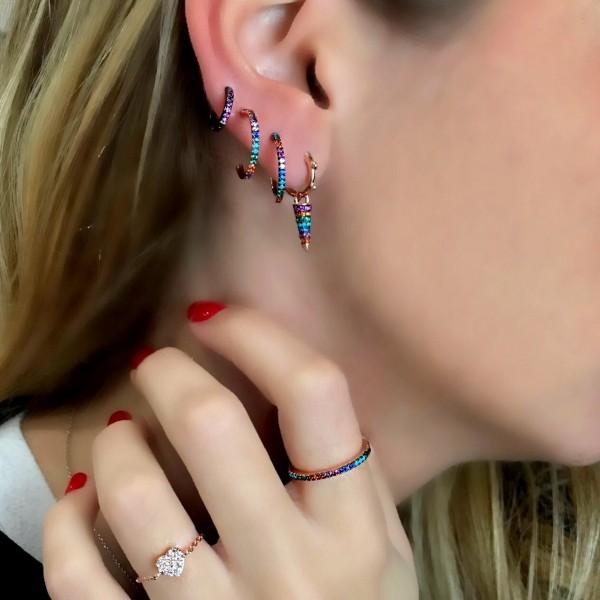 France Hot sell women earring multi color cz mix rainbow cubic zirconia fashion circle hoop spike charm elegance Gorgeous women gift jewelry