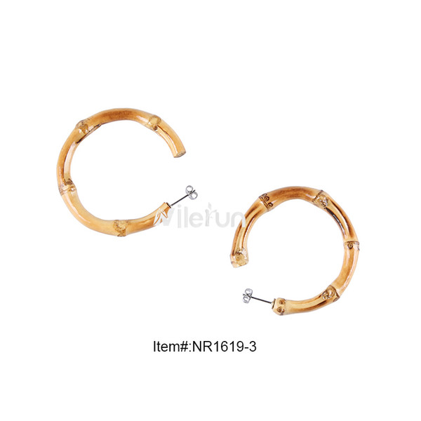 Letter C shape bamboo root stud earrings bamboo wood hoop earrings with opening cut