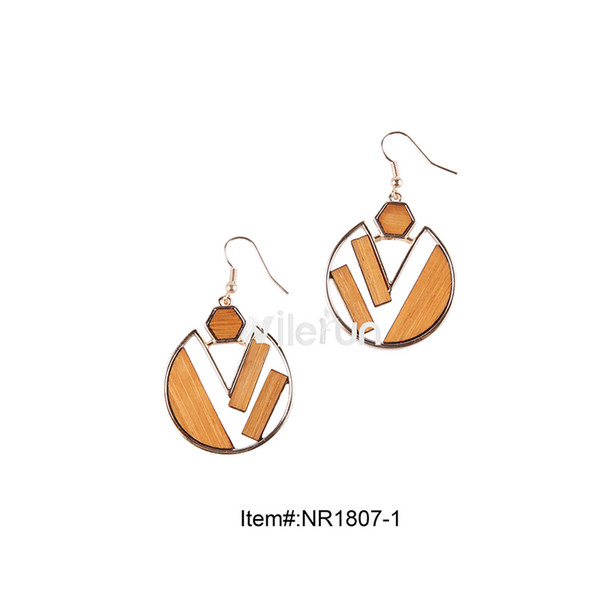 Personalized jewelry geometric metal alloy bamboo wood earrings fashion drop earrings for women