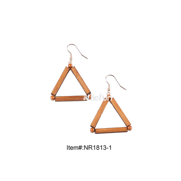 Simple vintage fashion ornaments triangular shape plastic beads metal bamboo solid wood earrings