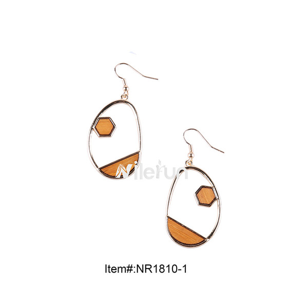 Fashion simple geometric metal bamboo wood drop earrings