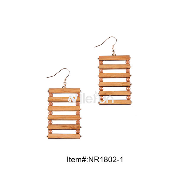 Creative fashion accessories big huge rectangle ladder shape plastic beads hollow metal bamboo wood earrings