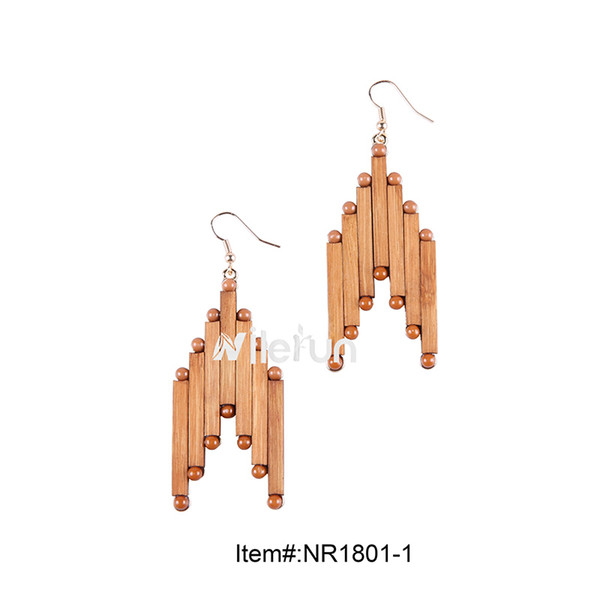 Big huge geometric V shape plastic beaded wooden earrings metal bamboo dangle earrings drop earrings