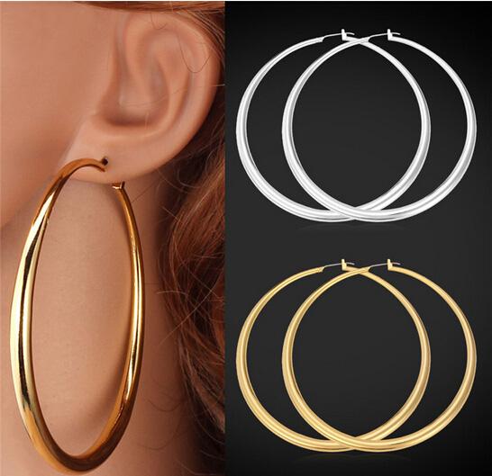 Hot Sale 18K Real Gold Plated Elegant Larger Size Women Hoop Earrings Fashion Costume Jewelry Big Earrings Wholesale