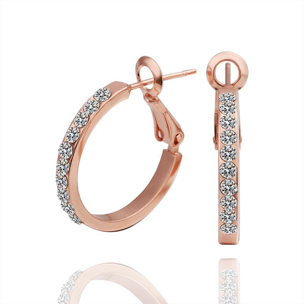 Hot Sales 18K Rose Gold Plated Elegant Hoop Earrings Genuine Austrian Crystal Fashion Costume Earrings Jewelry for women