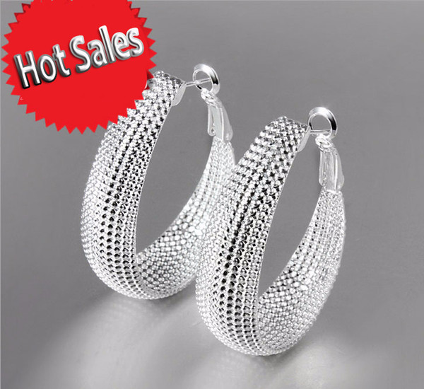 Hot Sales 925 Sterling Silver Elegant Women Oval Hoop Earrings Fashion Costume Jewelry Big Trendy Net Earrings Wholesale for women