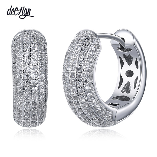 Deczign Sterling Silver 925 Full Setting Top Cubic Zircon Small Thick Classic Hoop Earrings for Women SE12555R