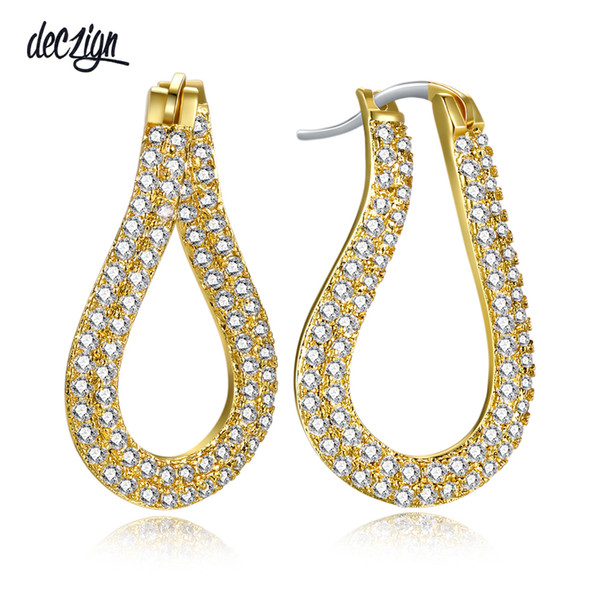 Deczign New Twisted U Shape Drop Earrings for Women Cubic Zircon Paved Pendientes Rhodium or Gold-Color Dangle Earings SE13800