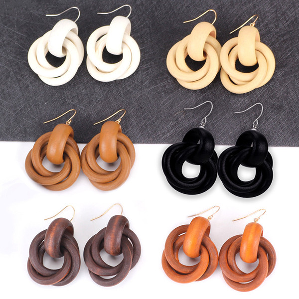 Europe And The United States Wind Spiral Fashion Wooden Earrings Women Ring The National Wind Wind Fashion Earrings Personalized Earrings