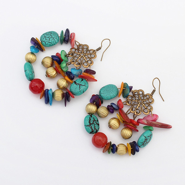 Handmade Beaded Jewelry European And American Fashion Retro Circle Earrings Ethnic Style Color Stone Earrings Holiday Accessories Women