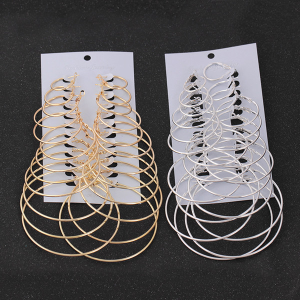 Geometric Simple Hoop Earrings Set Creative Gold Plated Alloy Circle Earrings Huggie 12 Pairs Women Fashion Jewelry Accessories Wholesale