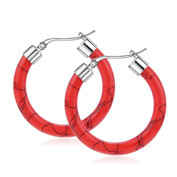 Hoop Huggie Earrings Jewelry Fashion Brief Stainless Steel Basic Earrings Wholesale Women Elegant Four Colors Resin Circles Earrings LER061