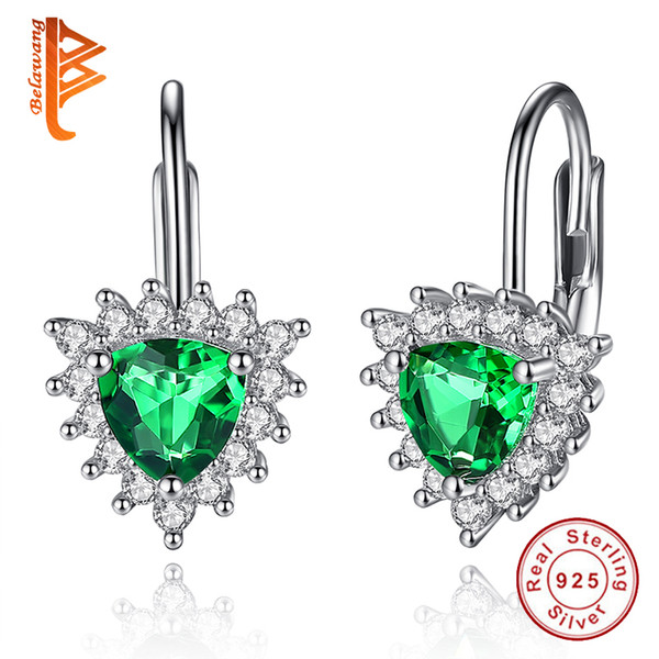 BELAWANG Wholesale 2 Colors 925 Sterling Silver Women Earrings Green Austria Crystal Heart Stud Earrings Valentines Gift Prevent Fall off