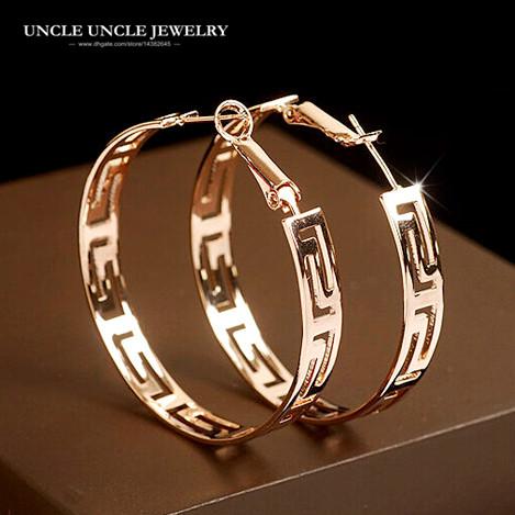 Rose Gold Color Brand Design Round Shape Timeless Styling Exquisite Lady Hoop Earrings